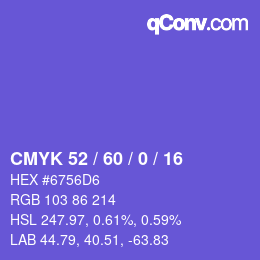 カラーコード: CMYK 52 / 60 / 0 / 16 | qconv.com