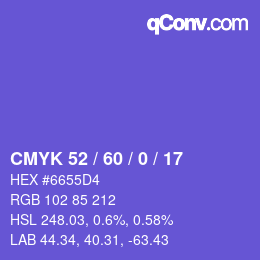 颜色代码: CMYK 52 / 60 / 0 / 17 | qconv.com
