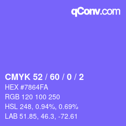 カラーコード: CMYK 52 / 60 / 0 / 2 | qconv.com