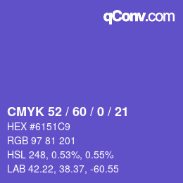 颜色代码: CMYK 52 / 60 / 0 / 21 | qconv.com