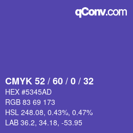 颜色代码: CMYK 52 / 60 / 0 / 32 | qconv.com