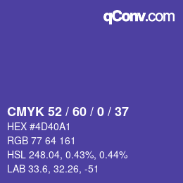颜色代码: CMYK 52 / 60 / 0 / 37 | qconv.com