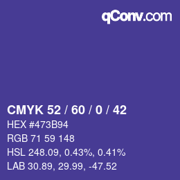 颜色代码: CMYK 52 / 60 / 0 / 42 | qconv.com
