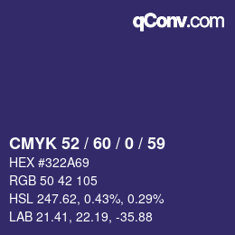 カラーコード: CMYK 52 / 60 / 0 / 59 | qconv.com