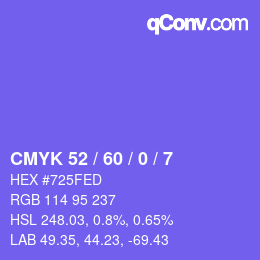 カラーコード: CMYK 52 / 60 / 0 / 7 | qconv.com