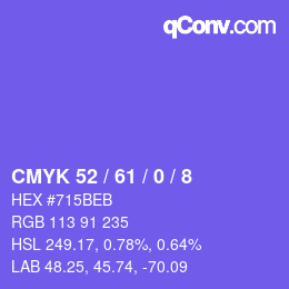 Farbcode: CMYK 52 / 61 / 0 / 8 | qconv.com