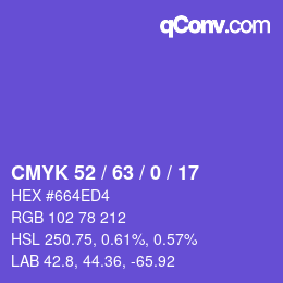 カラーコード: CMYK 52 / 63 / 0 / 17 | qconv.com