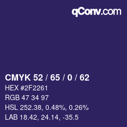 カラーコード: CMYK 52 / 65 / 0 / 62 | qconv.com