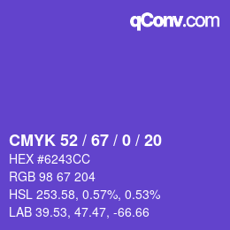 Farbcode: CMYK 52 / 67 / 0 / 20 | qconv.com