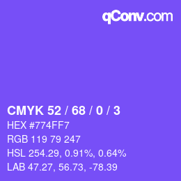 カラーコード: CMYK 52 / 68 / 0 / 3 | qconv.com