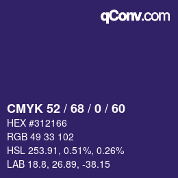 颜色代码: CMYK 52 / 68 / 0 / 60 | qconv.com
