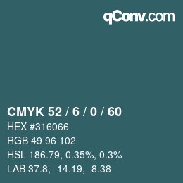 カラーコード: CMYK 52 / 6 / 0 / 60 | qconv.com