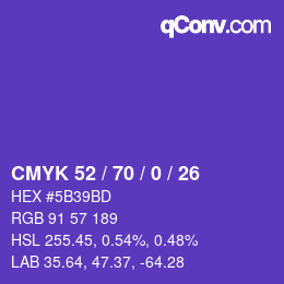 Color code: CMYK 52 / 70 / 0 / 26 | qconv.com