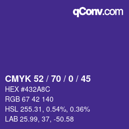 颜色代码: CMYK 52 / 70 / 0 / 45 | qconv.com