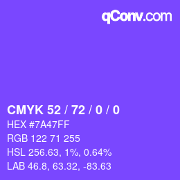 颜色代码: CMYK 52 / 72 / 0 / 0 | qconv.com