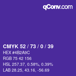 Color code: CMYK 52 / 73 / 0 / 39 | qconv.com