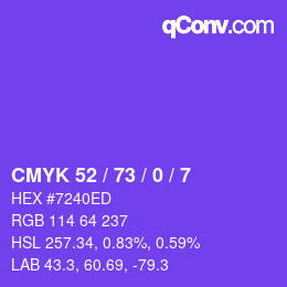 カラーコード: CMYK 52 / 73 / 0 / 7 | qconv.com