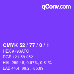 カラーコード: CMYK 52 / 77 / 0 / 1 | qconv.com