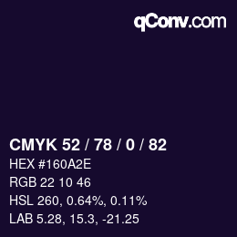 Farbcode: CMYK 52 / 78 / 0 / 82 | qconv.com