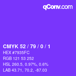 カラーコード: CMYK 52 / 79 / 0 / 1 | qconv.com