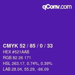 Farbcode: CMYK 52 / 85 / 0 / 33 | qconv.com