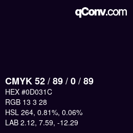 カラーコード: CMYK 52 / 89 / 0 / 89 | qconv.com