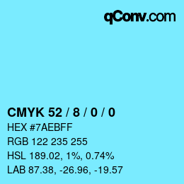 カラーコード: CMYK 52 / 8 / 0 / 0 | qconv.com