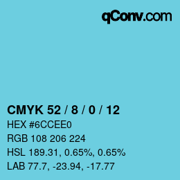 カラーコード: CMYK 52 / 8 / 0 / 12 | qconv.com