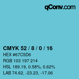 カラーコード: CMYK 52 / 8 / 0 / 16 | qconv.com