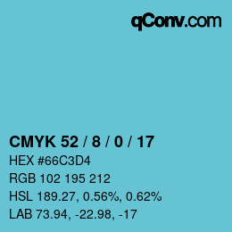 カラーコード: CMYK 52 / 8 / 0 / 17 | qconv.com