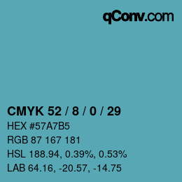 Color code: CMYK 52 / 8 / 0 / 29 | qconv.com