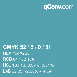 Color code: CMYK 52 / 8 / 0 / 31 | qconv.com
