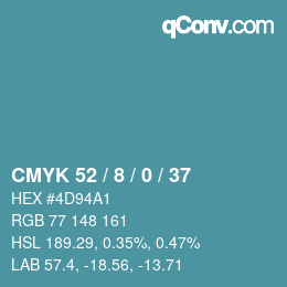 カラーコード: CMYK 52 / 8 / 0 / 37 | qconv.com