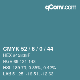 カラーコード: CMYK 52 / 8 / 0 / 44 | qconv.com