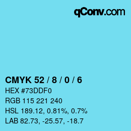 カラーコード: CMYK 52 / 8 / 0 / 6 | qconv.com