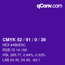 颜色代码: CMYK 52 / 91 / 0 / 39 | qconv.com