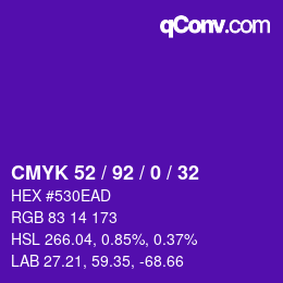カラーコード: CMYK 52 / 92 / 0 / 32 | qconv.com