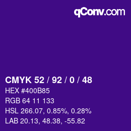 颜色代码: CMYK 52 / 92 / 0 / 48 | qconv.com