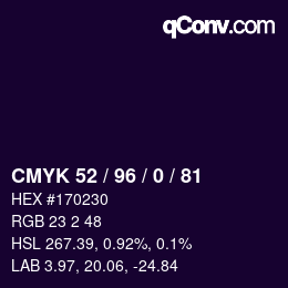 Color code: CMYK 52 / 96 / 0 / 81 | qconv.com