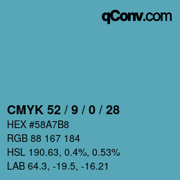 Farbcode: CMYK 52 / 9 / 0 / 28 | qconv.com