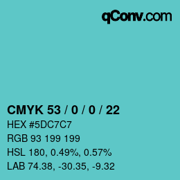 Code couleur: CMYK 53 / 0 / 0 / 22 | qconv.com