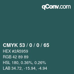 Color code: CMYK 53 / 0 / 0 / 65 | qconv.com