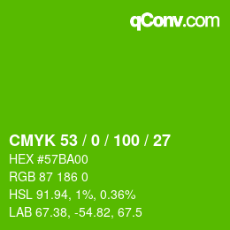 Color code: CMYK 53 / 0 / 100 / 27 | qconv.com