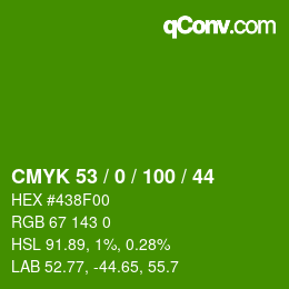 Color code: CMYK 53 / 0 / 100 / 44 | qconv.com