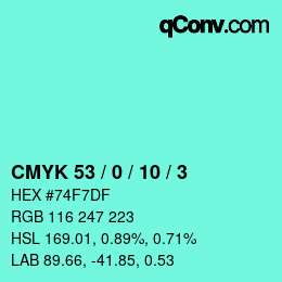 颜色代码: CMYK 53 / 0 / 10 / 3 | qconv.com
