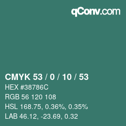 カラーコード: CMYK 53 / 0 / 10 / 53 | qconv.com