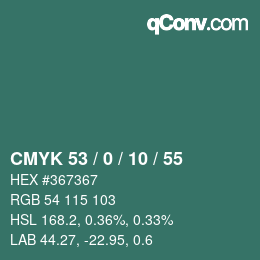 颜色代码: CMYK 53 / 0 / 10 / 55 | qconv.com