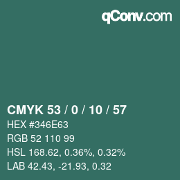 カラーコード: CMYK 53 / 0 / 10 / 57 | qconv.com