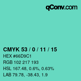 Farbcode: CMYK 53 / 0 / 11 / 15 | qconv.com