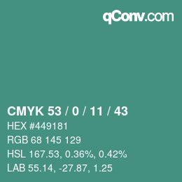 颜色代码: CMYK 53 / 0 / 11 / 43 | qconv.com